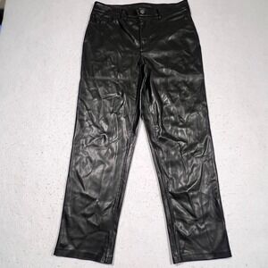 Joie Faux‎ Leather Pants Black High Rise Straight Leg Size 10 33x28